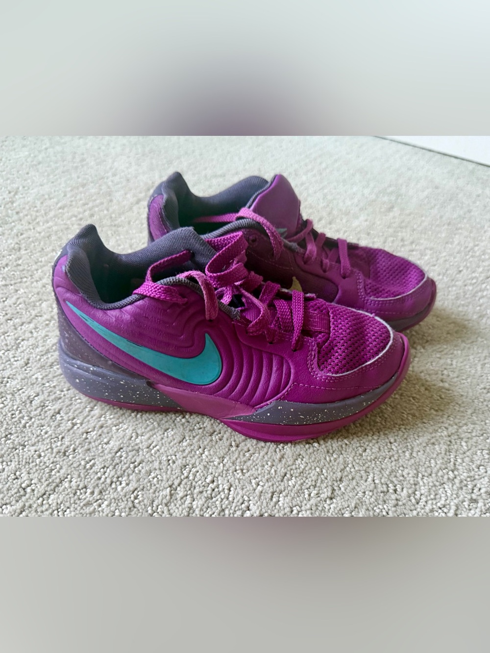 Nike Kids' Purple Sneakers with Teal Swoosh